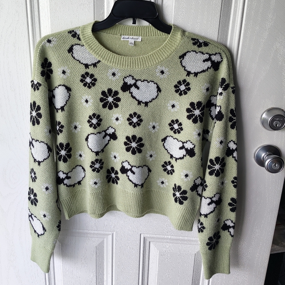 Derek Heart Light Green Sheep Crop Sweater in Size Large